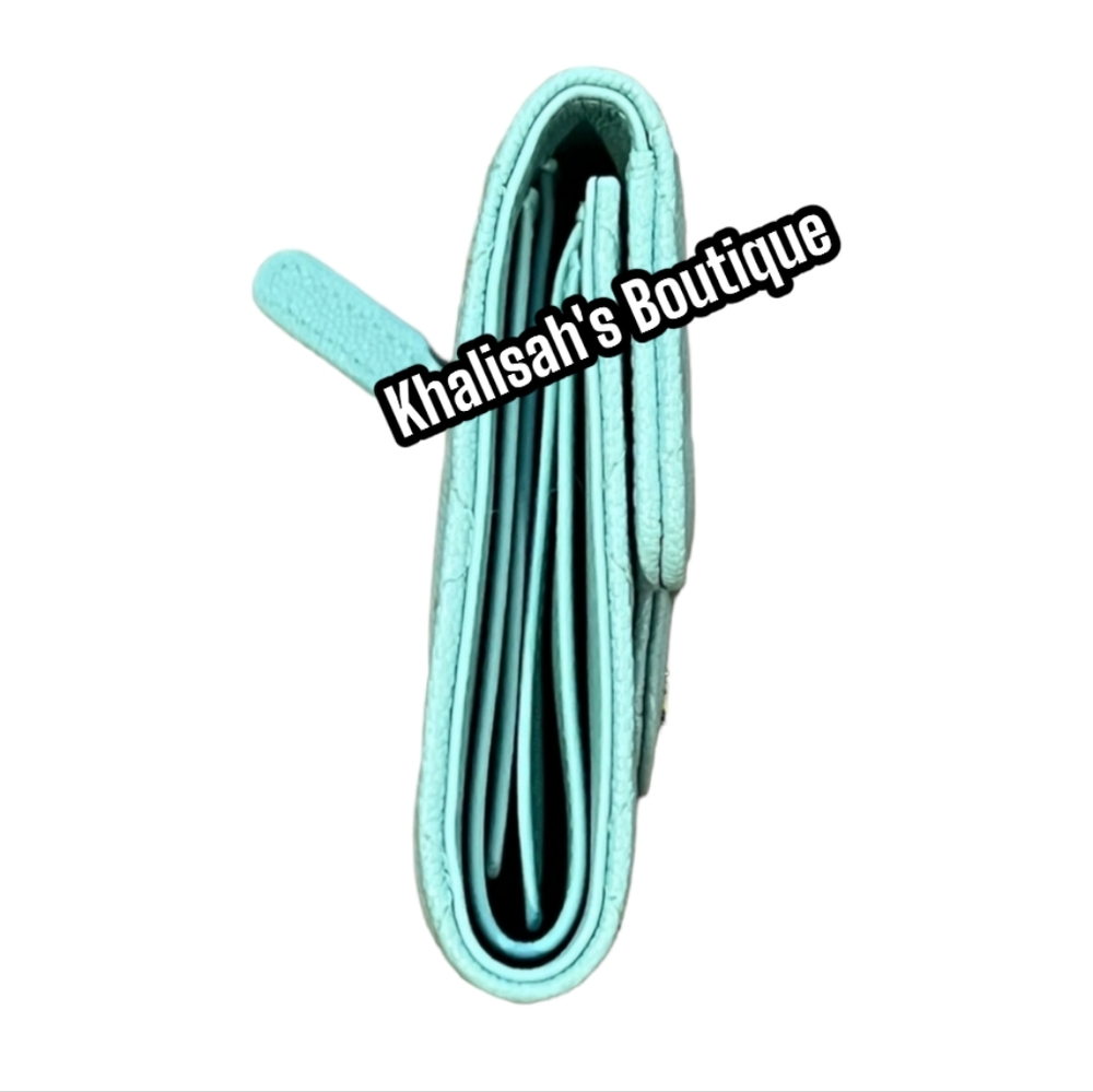 BNIB!! VERY Rare!!! Chanel Wallet LARGE Trifold Tiffany Blue Caviar Belt Waist - Picture 7 of 15